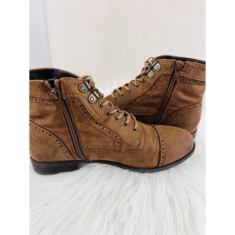 White Mountain Tate Womens Ankle Boots Tobacco Suedette Lace Up Side Zip 7M - Picture 4 of 9
